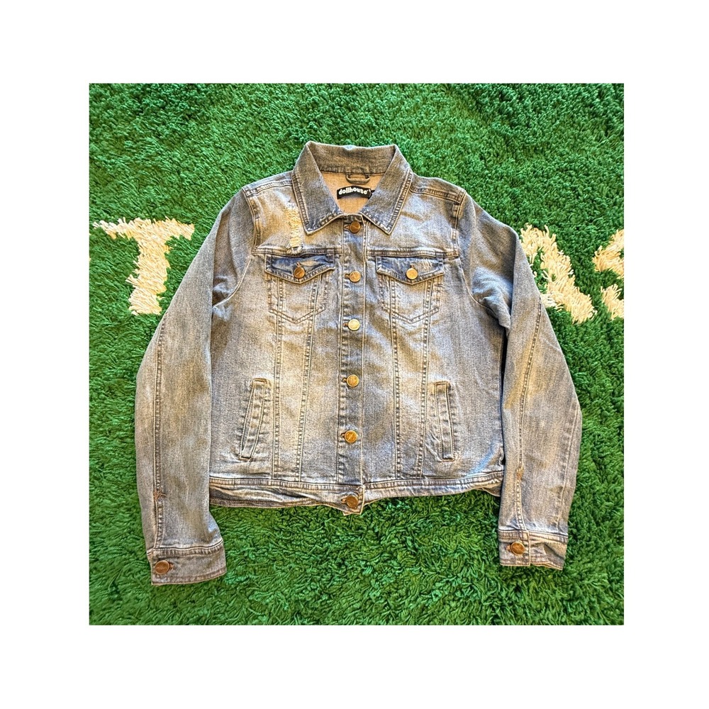 Dollhouse‎ Denim Jacket Womens XL Blue Excellent Distressed Trucker Light Wash